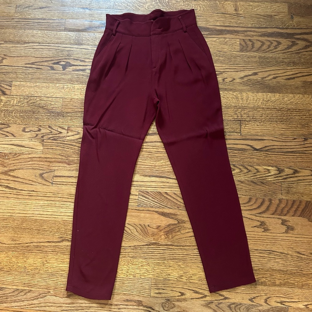 Sezane Maroon High-Waisted Trousers